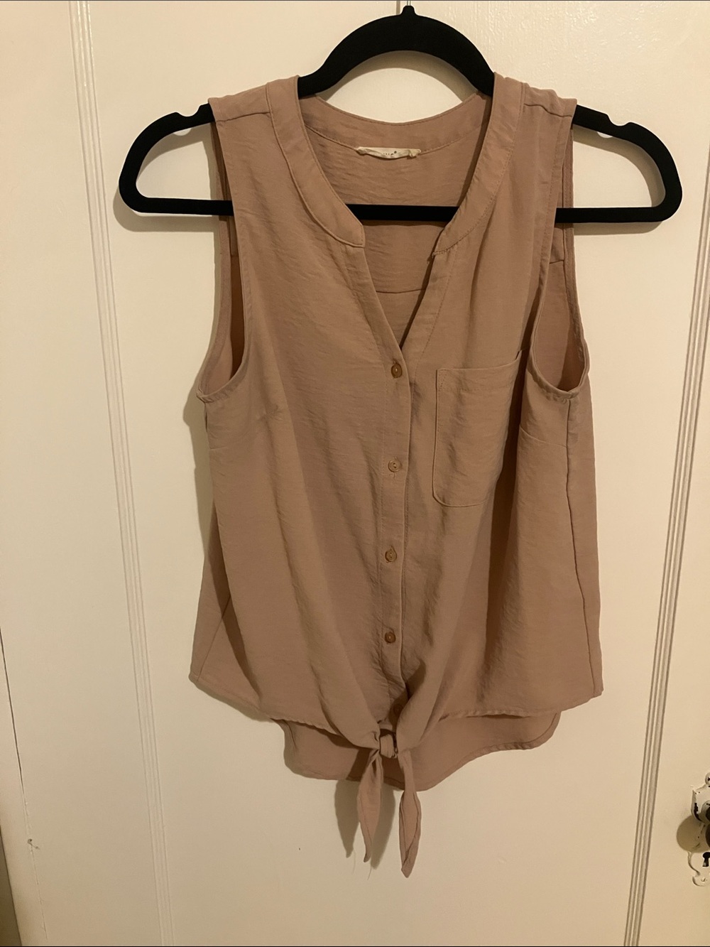 Timing Sleeveless Tie-Front Tank Top in Mauve Taupe